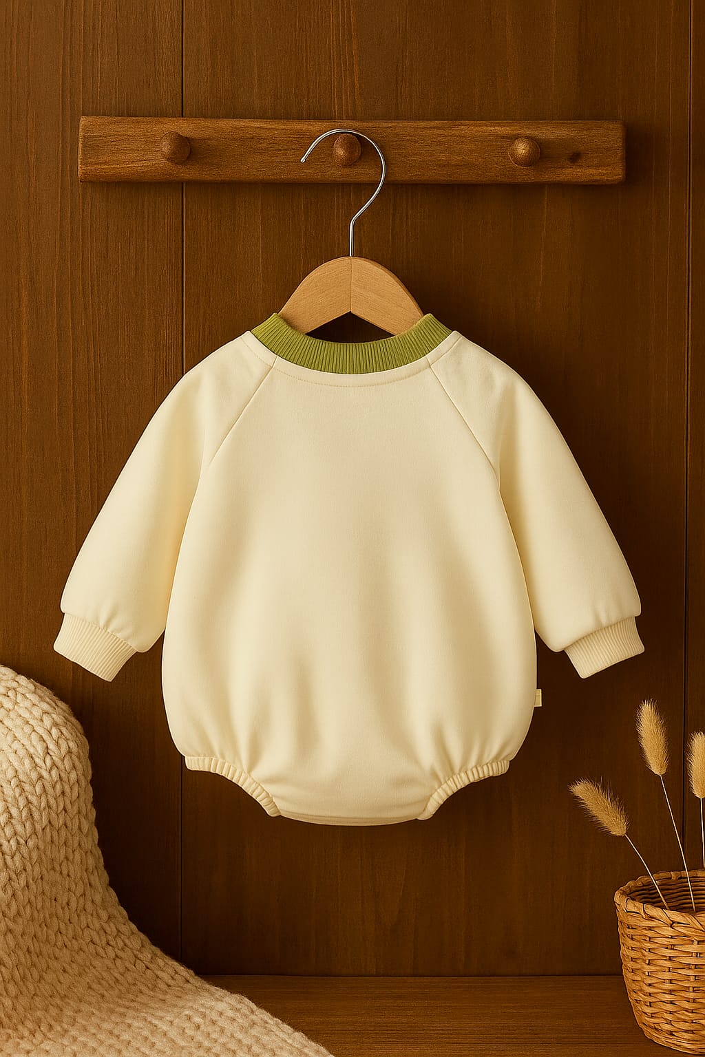 Caterpillar Appliqué Baby Romper with Long Sleeves & Snap Closure