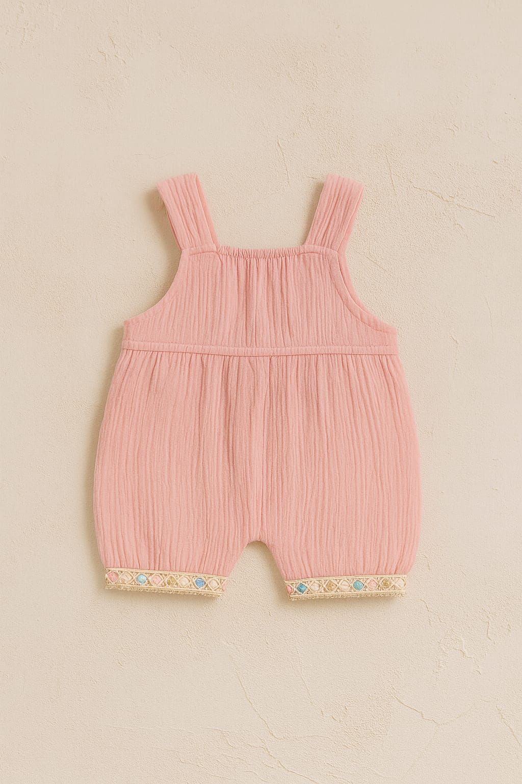 Baby Girl Pink Tencel Romper with Lace & Tassel Detailing
