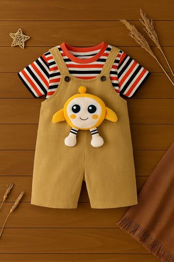 Striped T-Shirt & Yellow Dungaree Baby Romper Set – 100% Cotton