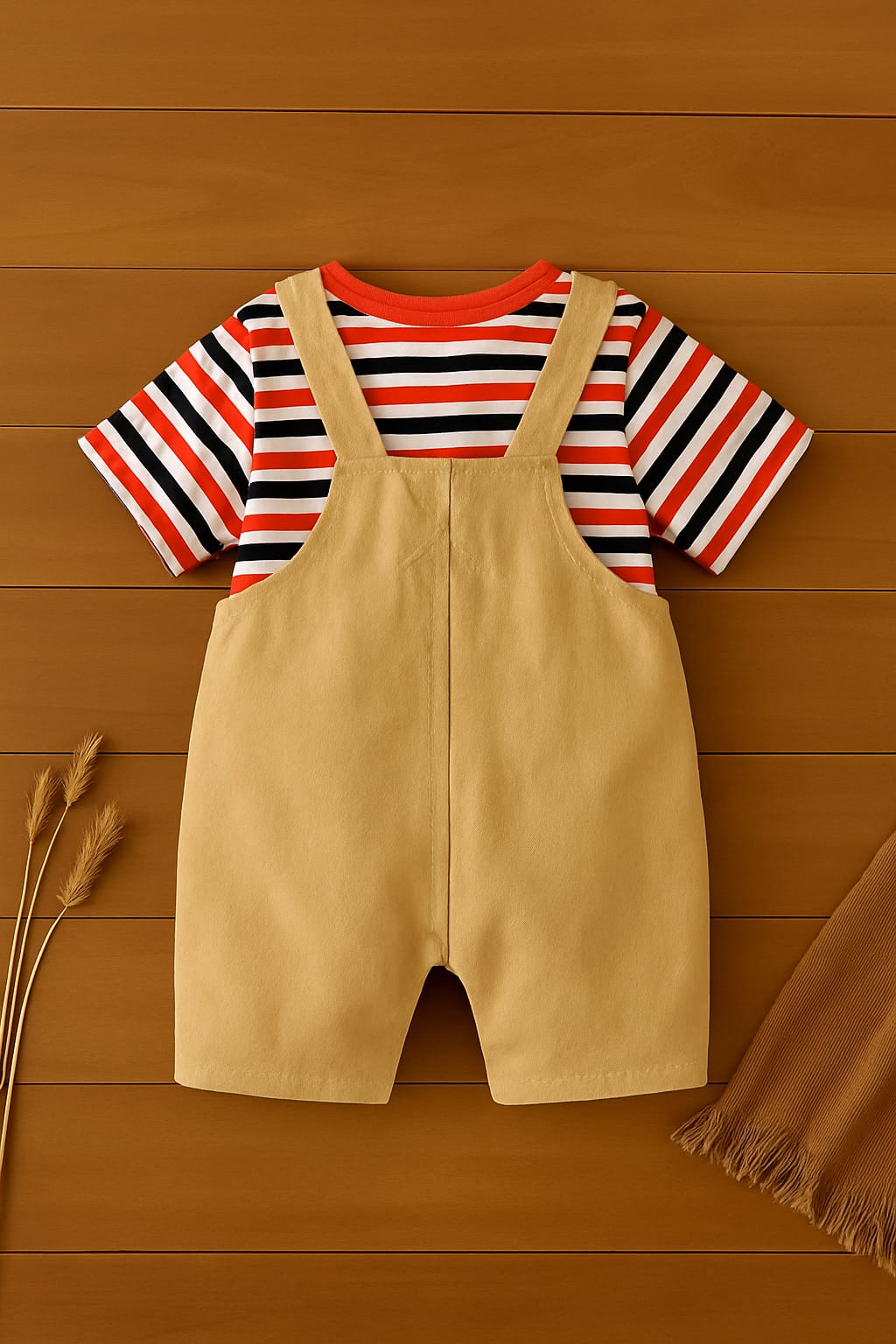 Striped T-Shirt & Yellow Dungaree Baby Romper Set – 100% Cotton