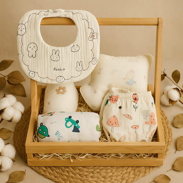 Premium 6-in-1 Muslin Baby Gift Hamper
