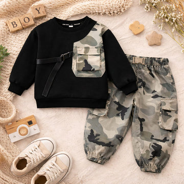 Baby Spring Outfit Set | Camouflage Cargo Pants &amp; Sweatshirt 2-Piece Set