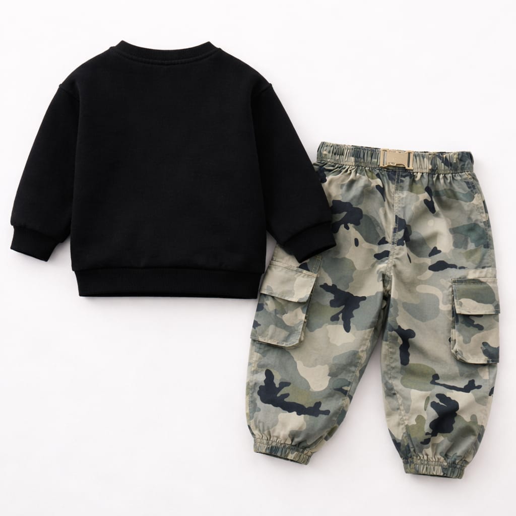 Baby Spring Outfit Set | Camouflage Cargo Pants &amp; Sweatshirt 2-Piece Set