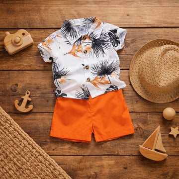 Baby Tropical Shirt & Orange Shorts Set – Soft Cotton Blend Summer Outfit