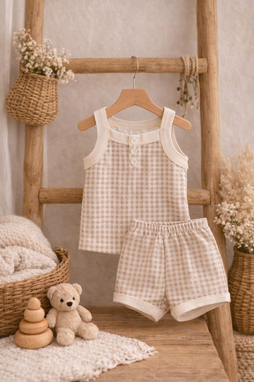 Baby Cotton Summer Tank Top &amp; Shorts Set | Soft Checkered Cotton Outfit
