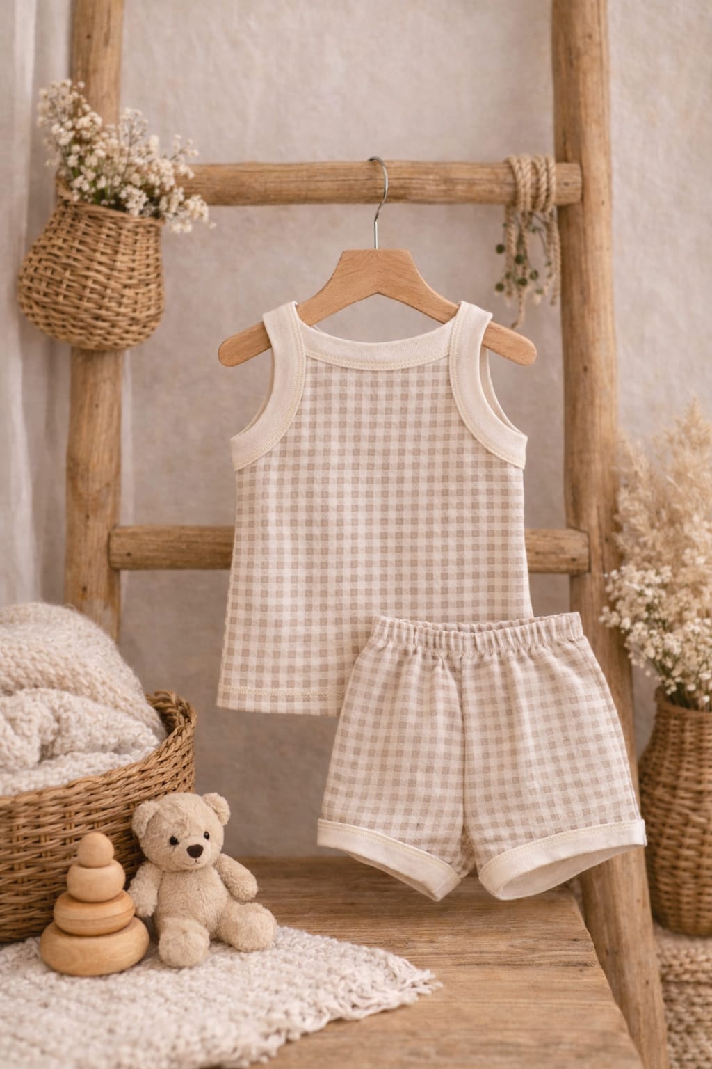 Baby Cotton Summer Tank Top &amp; Shorts Set | Soft Checkered Cotton Outfit