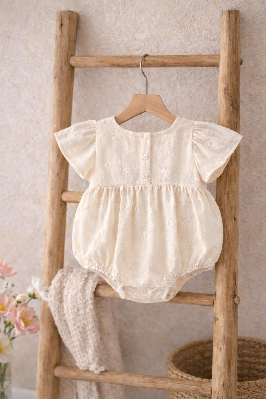 Baby Summer Romper with Bow Sleeves | Elegant Lightweight Baby Outfit