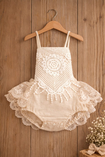Baby Cotton Lace Summer Romper | Elegant Sleeveless Baby Party Outfit