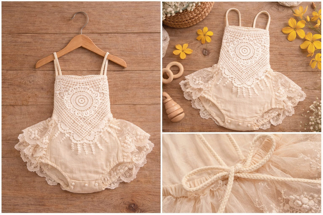 Baby Cotton Lace Summer Romper | Elegant Sleeveless Baby Party Outfit