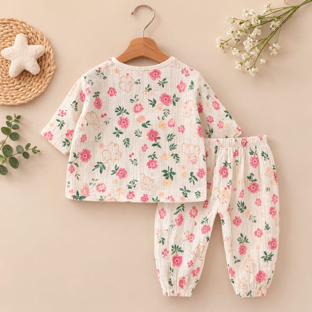 Baby Muslin Cotton Summer Clothing Set | Soft Floral 2-Piece Baby Outfit