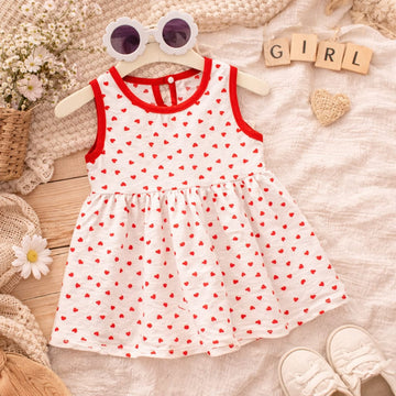 Baby Girl Cotton Summer Dress | Cute Heart Print Sleeveless Baby Dress