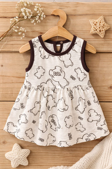 Baby Cotton Summer Dress | Cute Bear Print Sleeveless Baby Girl Dress