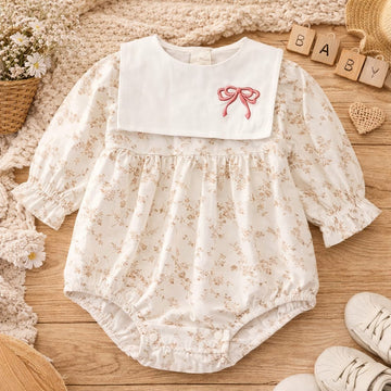 Baby Girl Cotton Floral Romper Dress | Soft Long Sleeve Summer Baby Outfit