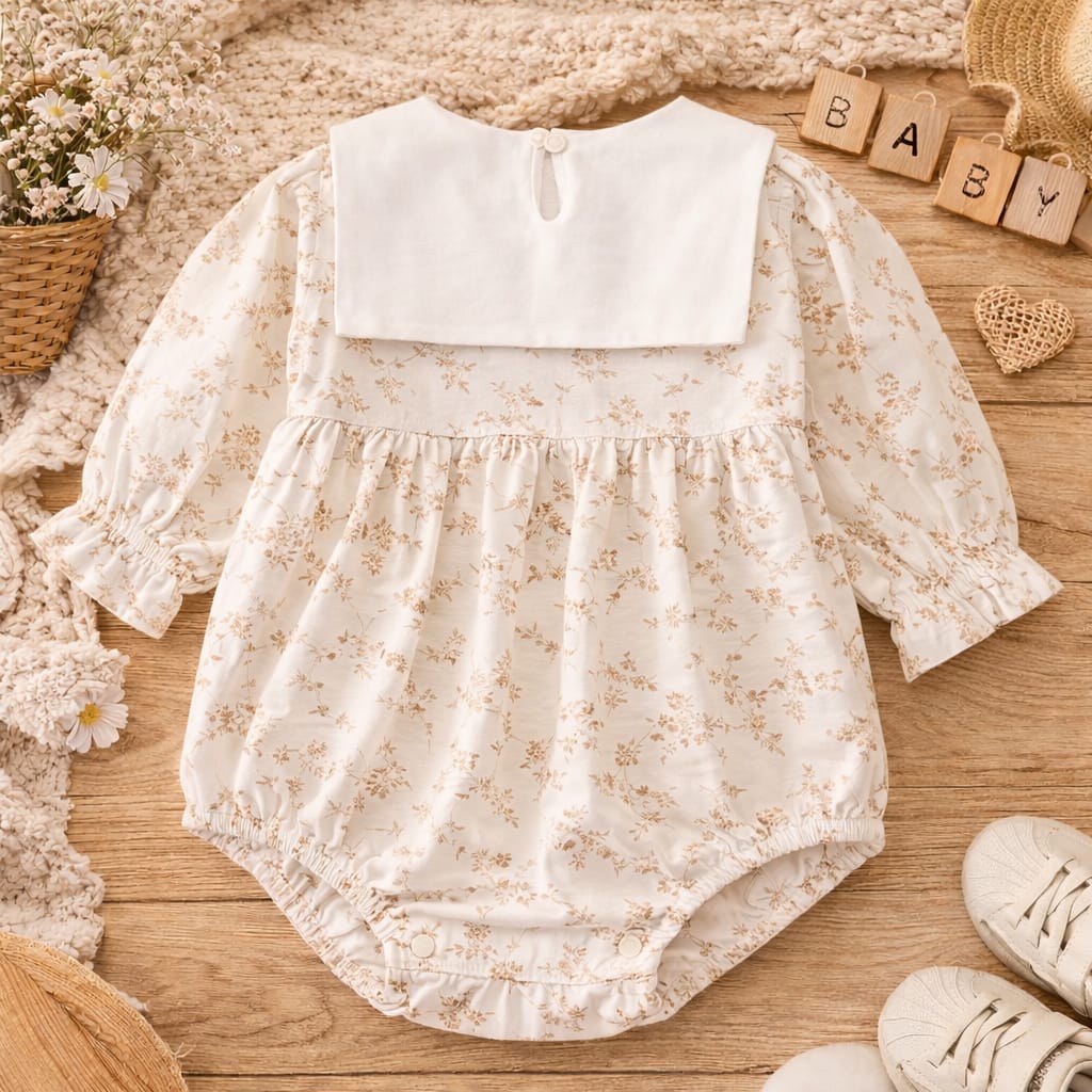 Baby Girl Cotton Floral Romper Dress | Soft Long Sleeve Summer Baby Outfit