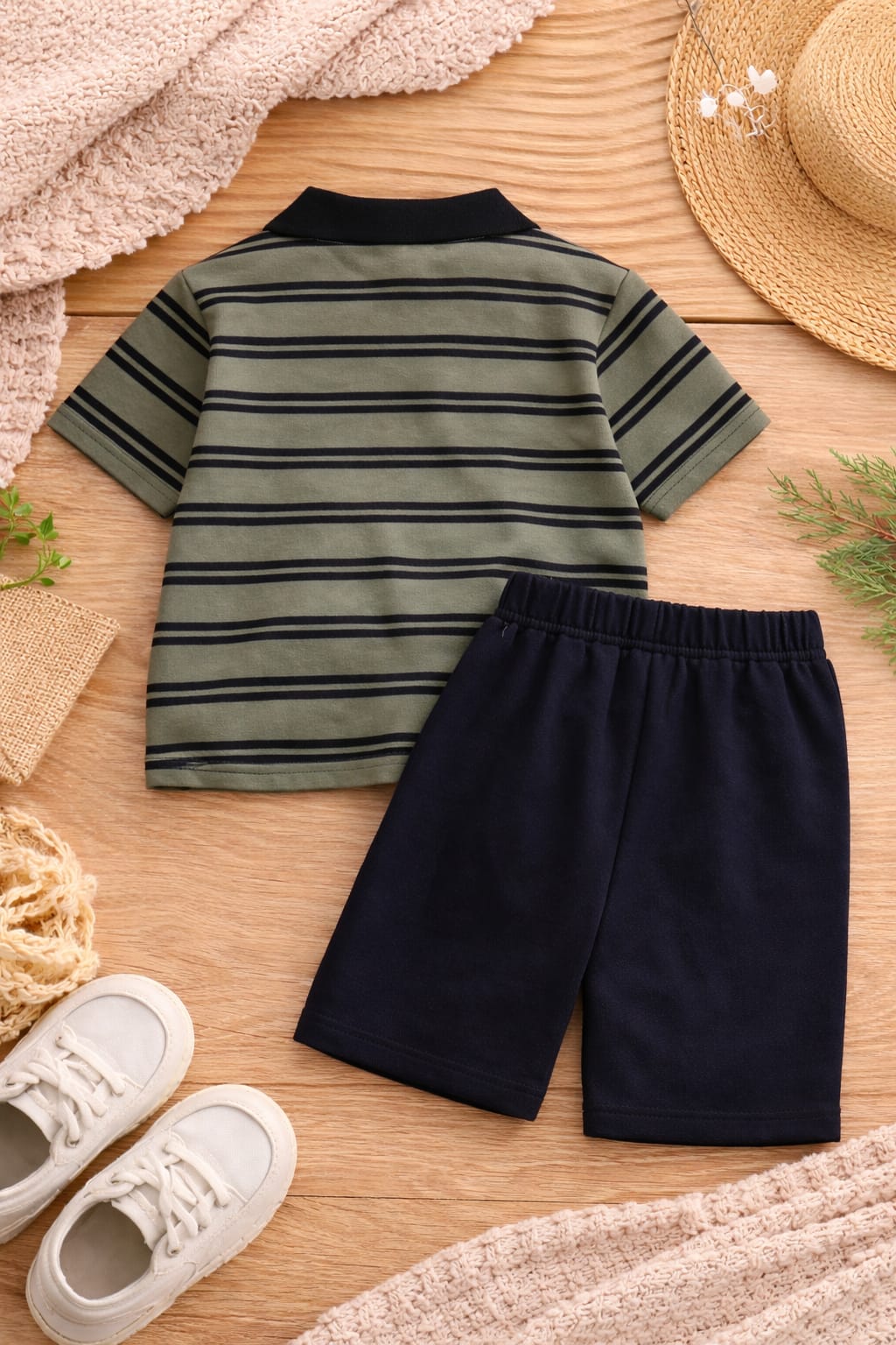 Baby Boys Cotton Summer Clothing Set | Striped Polo T-Shirt &amp; Shorts Outfit