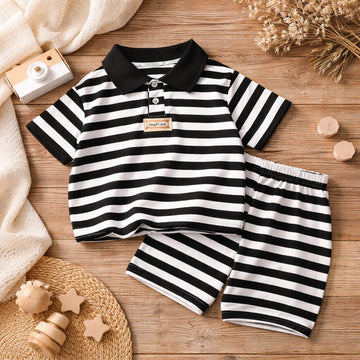 Baby Boys Striped Cotton Summer Clothing Set | Polo T-Shirt &amp; Shorts Outfit