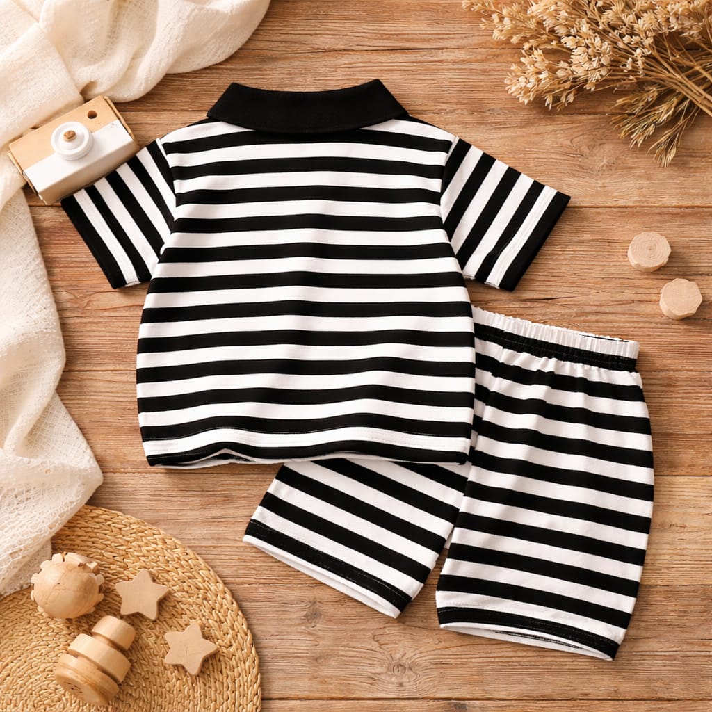 Baby Boys Striped Cotton Summer Clothing Set | Polo T-Shirt &amp; Shorts Outfit