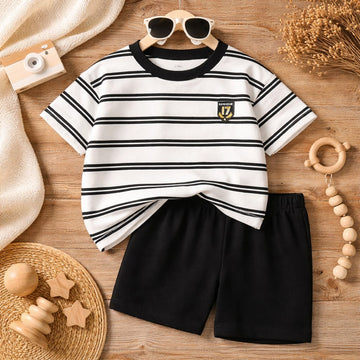 Baby Boys Cotton Summer Clothing Set | Striped T-Shirt &amp; Shorts 2-Piece Outfit