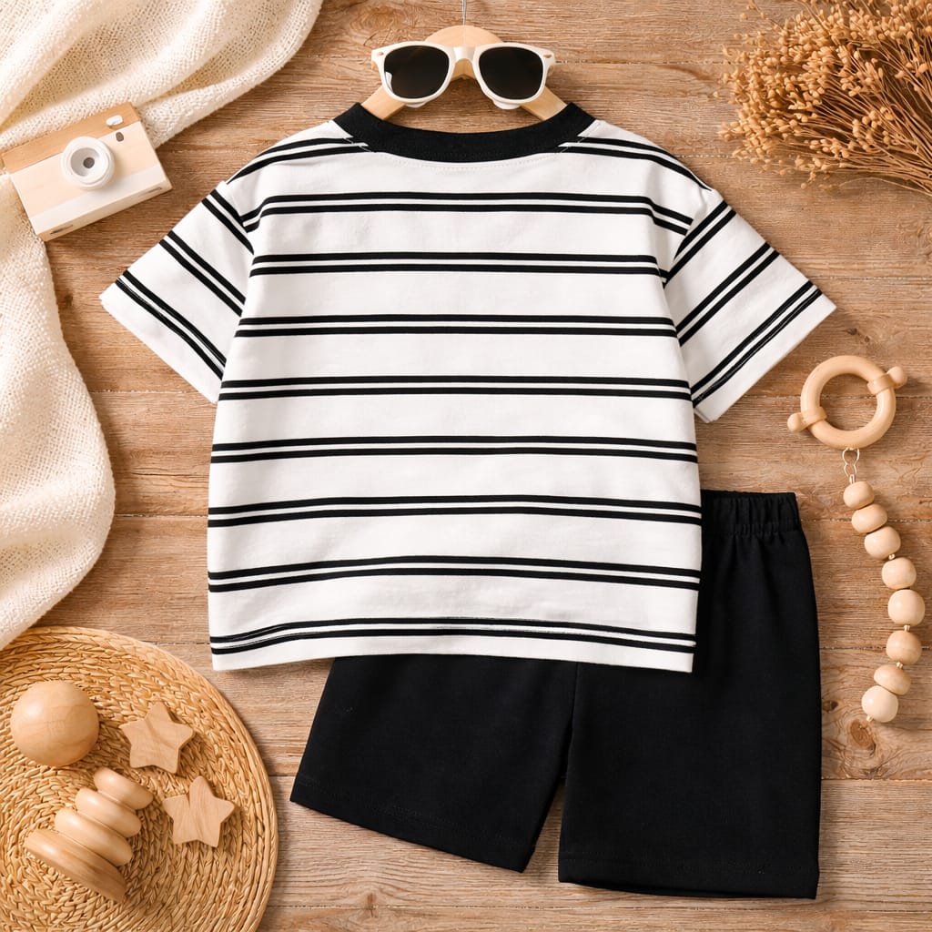 Baby Boys Cotton Summer Clothing Set | Striped T-Shirt &amp; Shorts 2-Piece Outfit