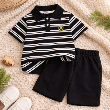 Baby Boys Cotton Striped Summer Clothing Set | Polo T-Shirt &amp; Shorts Outfit