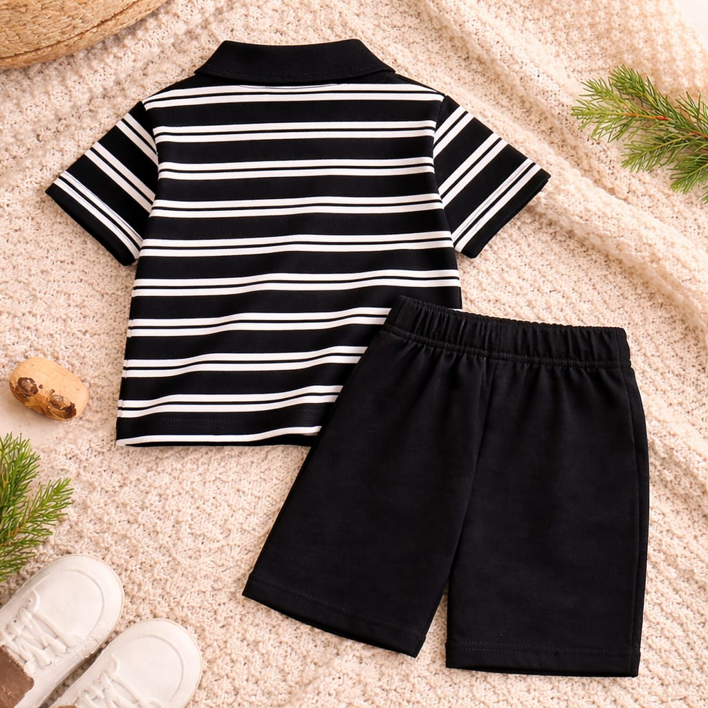 Baby Boys Cotton Striped Summer Clothing Set | Polo T-Shirt &amp; Shorts Outfit