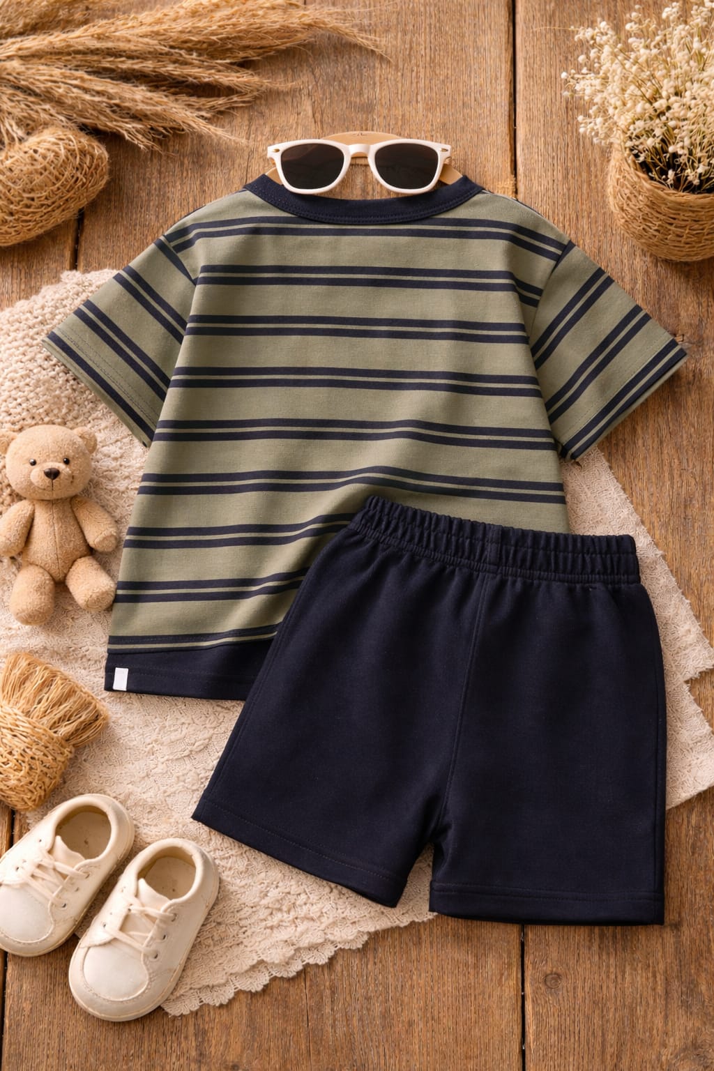 Baby Boys Cotton Summer Clothing Set | Striped T-Shirt &amp; Shorts 2-Piece Outfit