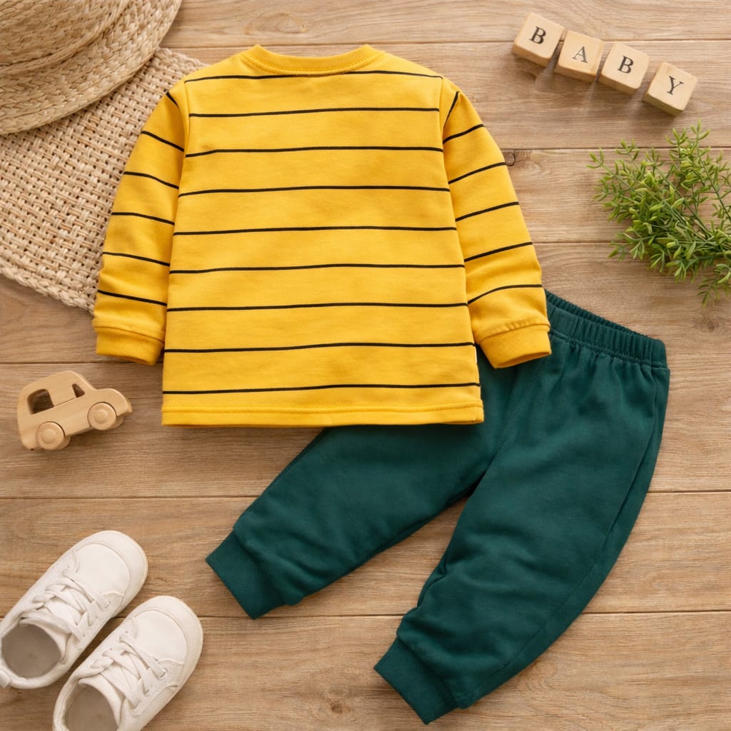 Baby Boys Cotton Dinosaur Summer Clothing Set | Striped T-Shirt &amp; Pants 2-Piece Outfit