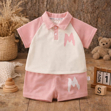 Baby Girls Polyester Summer Clothing Set | Cute Polo Collar Top &amp; Shorts 2-Piece Outfit