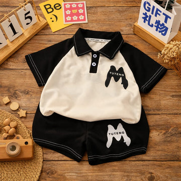 Baby Boys Polyester Summer Clothing Set | Polo Collar T-Shirt &amp; Shorts 2-Piece Outfit