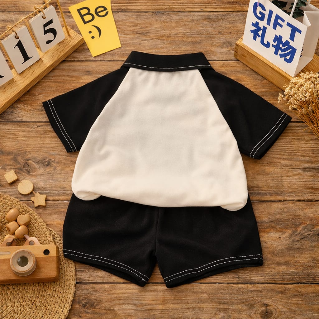 Baby Boys Polyester Summer Clothing Set | Polo Collar T-Shirt &amp; Shorts 2-Piece Outfit