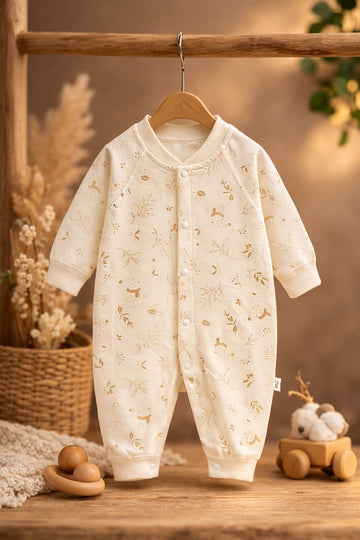 Baby Cotton Printed Romper | Soft Full Sleeve Baby Onesie with Snap Buttons
