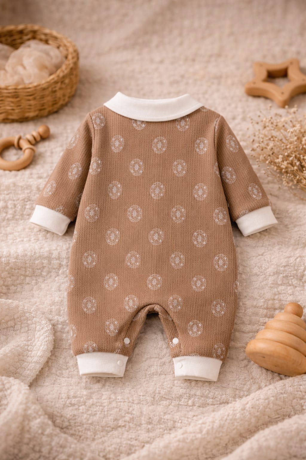 Baby Cotton Printed Romper | Peter Pan Collar Long Sleeve Baby Onesie
