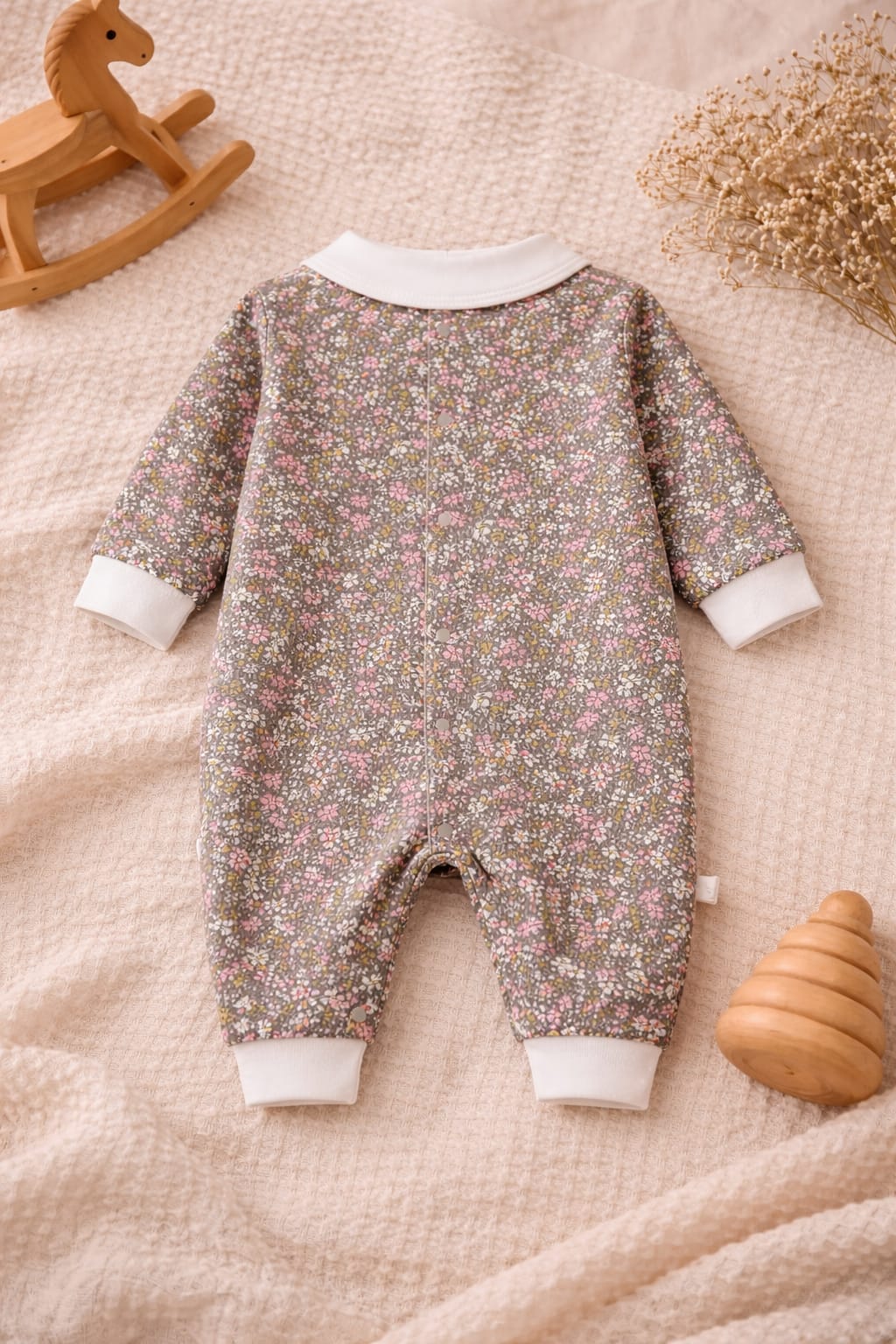 Baby Floral Cotton Romper | Soft Peter Pan Collar Baby Onesie