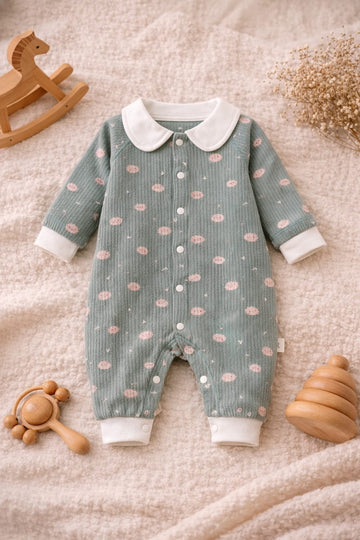 Baby Printed Cotton Romper | Soft Peter Pan Collar Baby Onesie