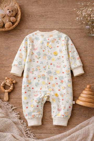 Baby Cotton Cartoon Floral Print Romper | Soft Breathable Full Sleeve Baby Onesie with Snap Buttons