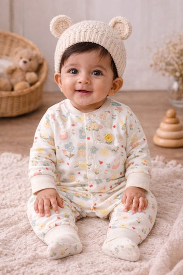 Baby Cotton Cartoon Floral Print Romper | Soft Breathable Summer Full Sleeve Baby Onesie with Snap Buttons