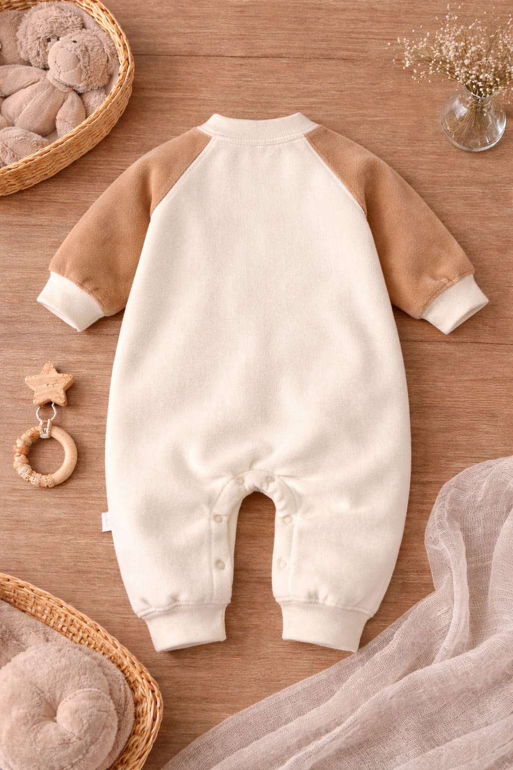 Baby Cotton Solid Romper with Contrast Sleeves | Soft Breathable Full Sleeve Baby Onesie