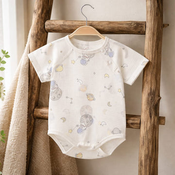 Baby Cotton Astronaut Print Bodysuit | Soft Breathable Half Sleeve Baby Onesie