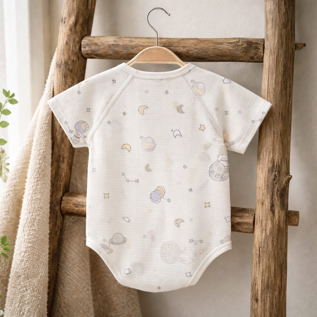 Baby Cotton Astronaut Print Bodysuit | Soft Breathable Half Sleeve Baby Onesie