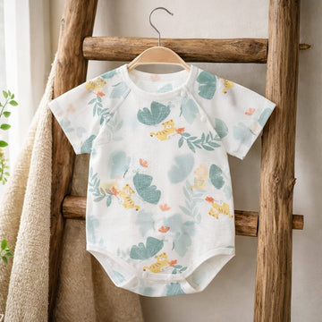 Baby Cotton Jungle Print Bodysuit | Soft Breathable Half Sleeve Baby Onesie