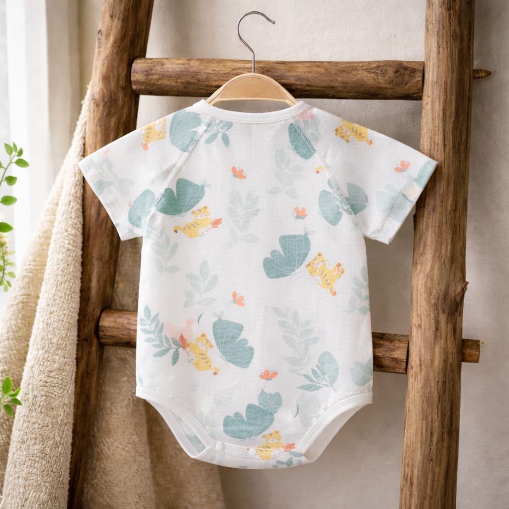 Baby Cotton Jungle Print Bodysuit | Soft Breathable Half Sleeve Baby Onesie