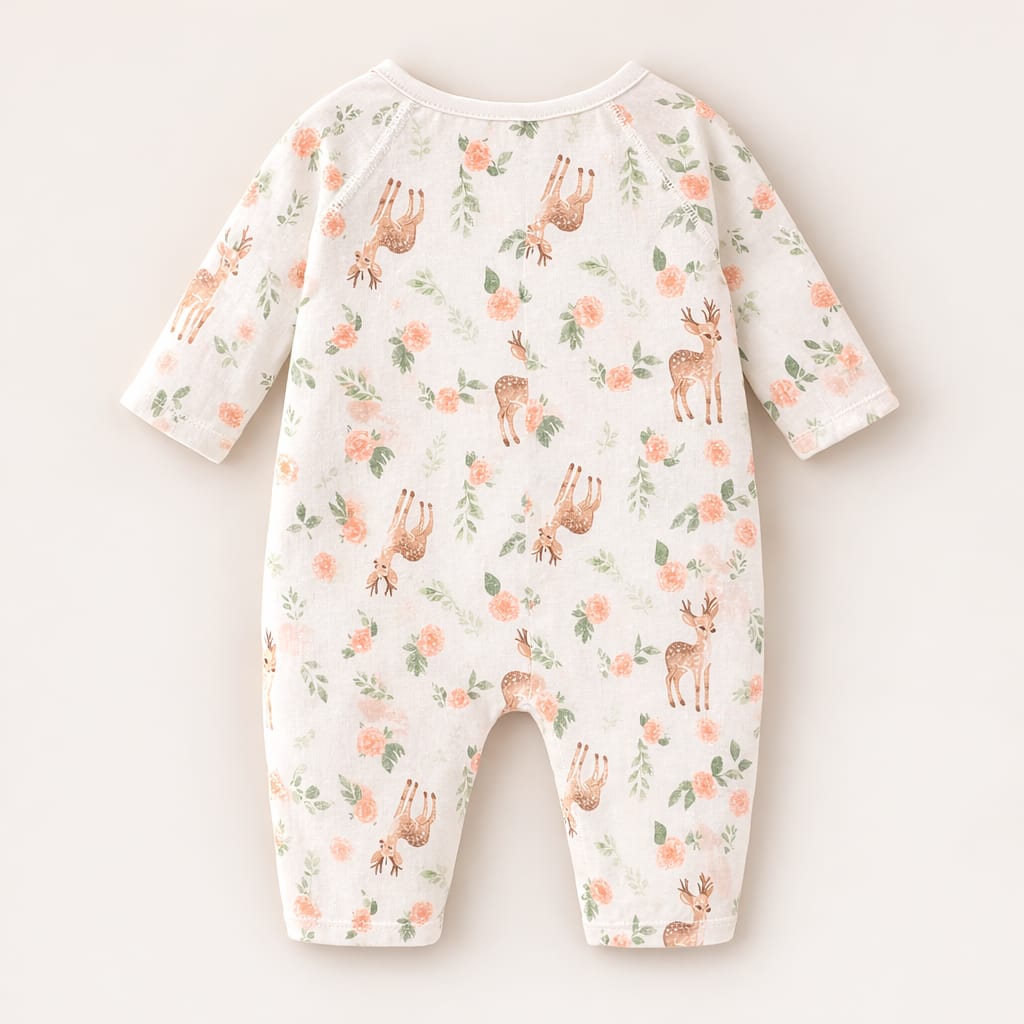 Baby Cotton Deer Print Romper | Soft Breathable Half Sleeve Baby Onesie
