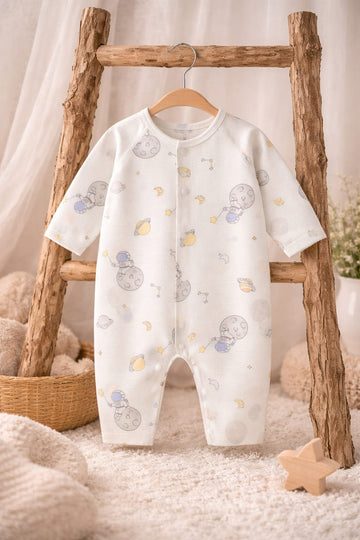 Baby Cotton Space Print Romper | Soft Breathable Full Sleeve Baby Onesie with Snap Closure