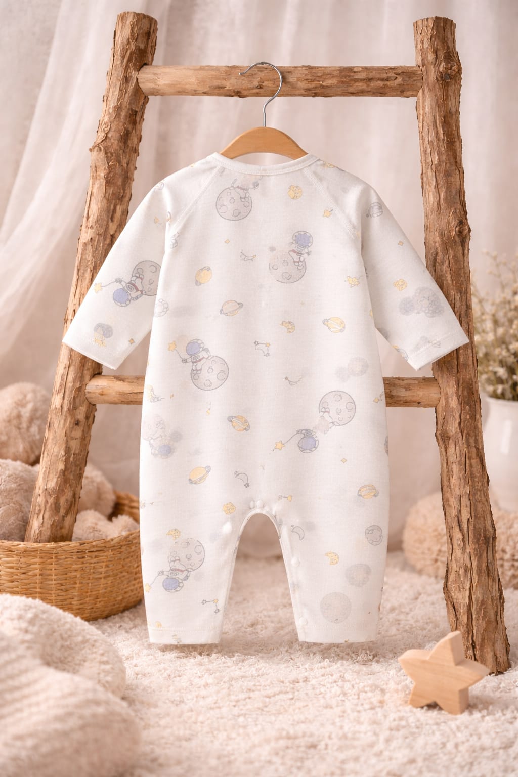 Baby Cotton Space Print Romper | Soft Breathable Full Sleeve Baby Onesie with Snap Closure