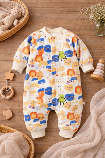 Baby Cotton Printed Romper | Soft Full Sleeve Snap Button Baby Onesie