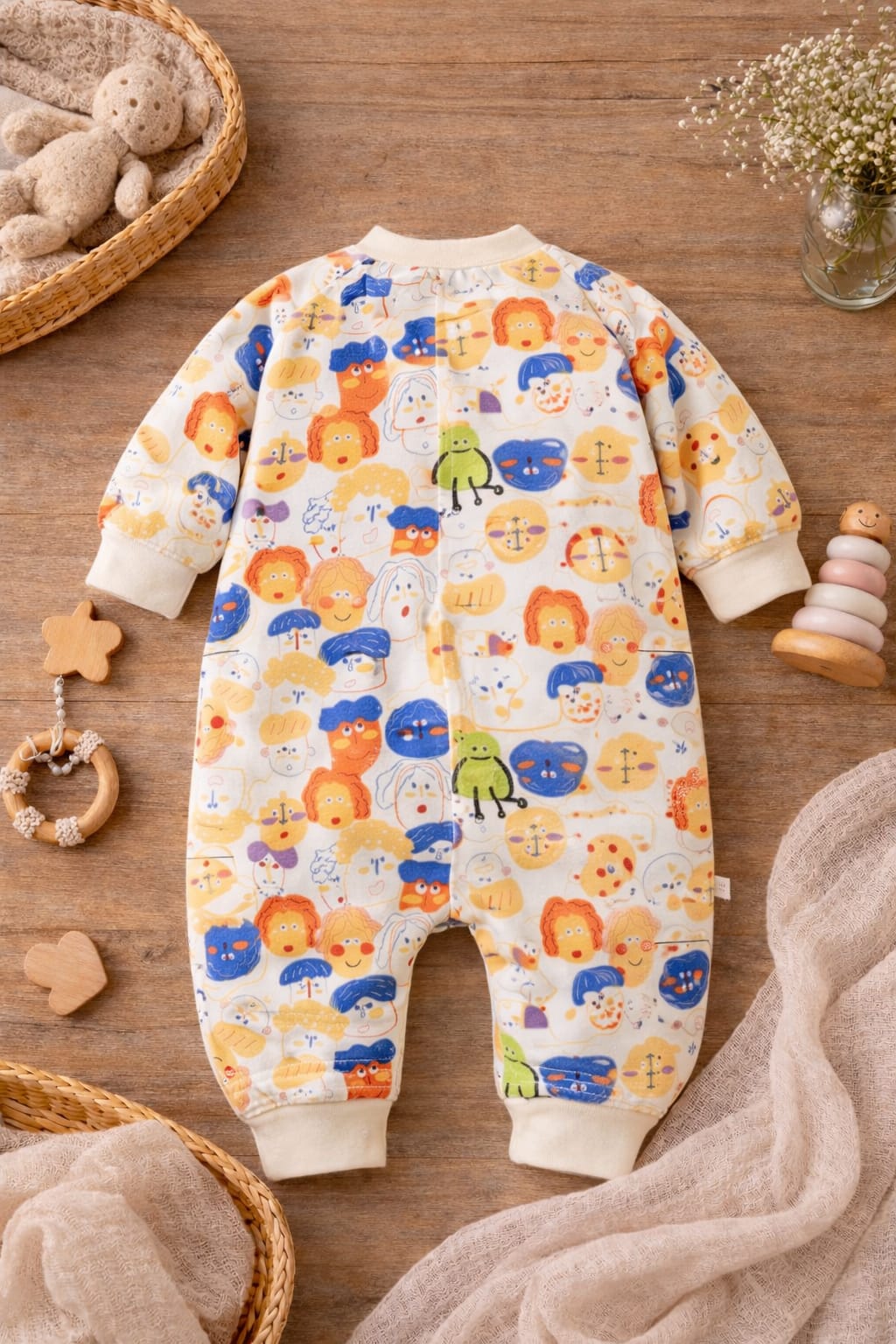 Baby Cotton Printed Romper | Soft Full Sleeve Snap Button Baby Onesie