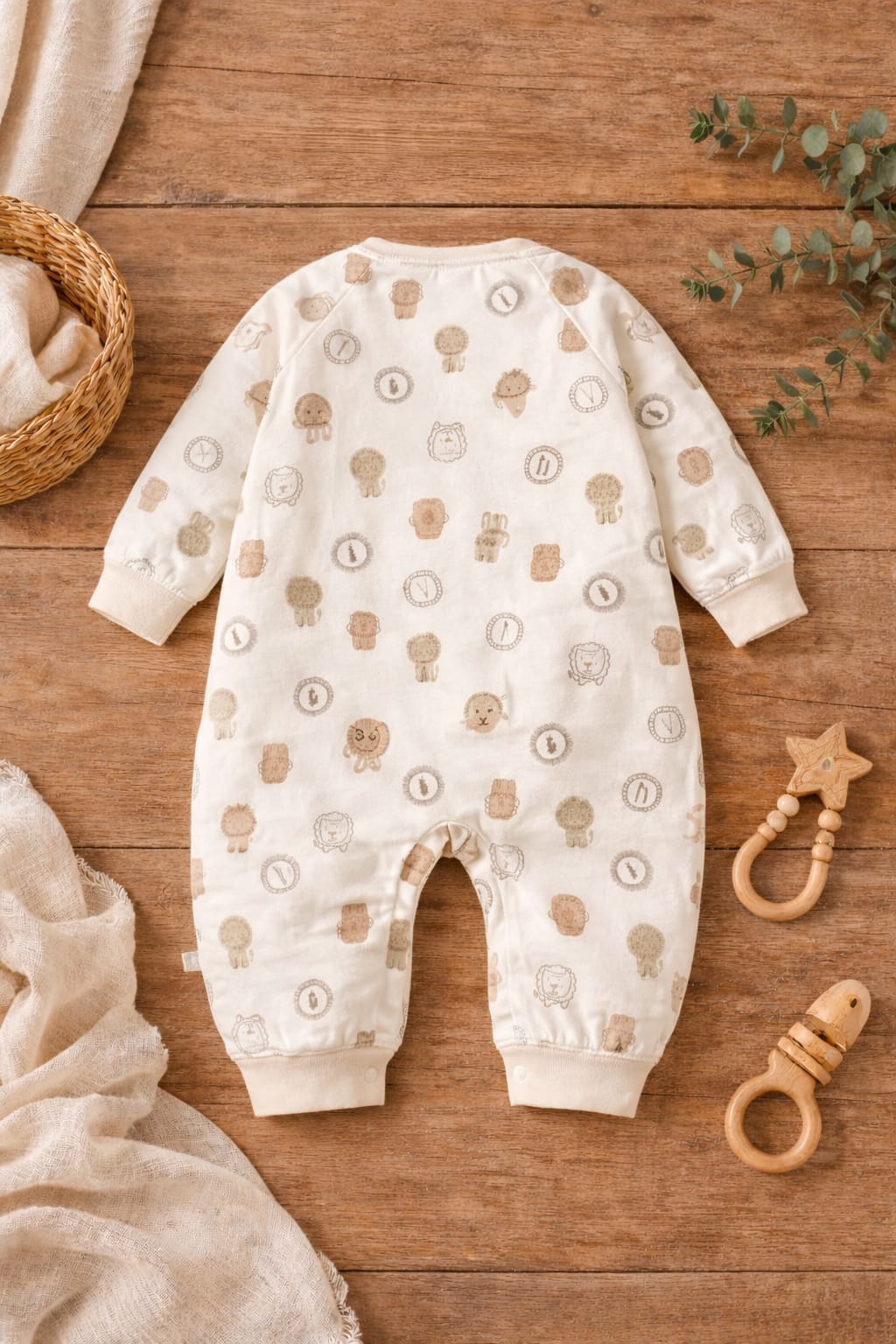 Baby Cotton Animal Print Romper | Soft Full Sleeve Snap Button Baby Onesie
