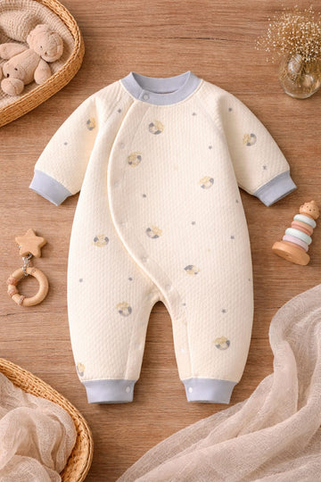 Baby Cotton Quilted Romper | Soft Breathable Full Sleeve Baby Onesie with Snap Closure