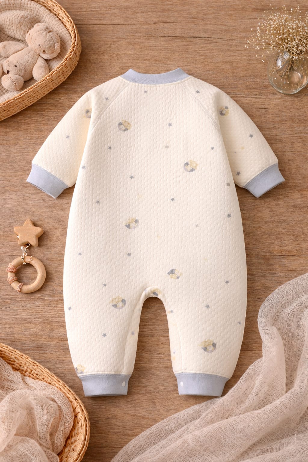 Baby Cotton Quilted Romper | Soft Breathable Full Sleeve Baby Onesie with Snap Closure