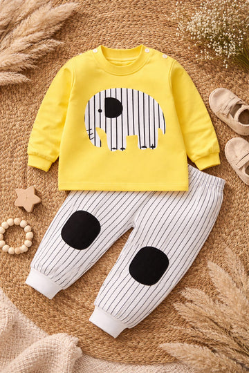 Baby Cotton Elephant Print Co-ord Set | Soft Breathable Top &amp; Bottom Outfit